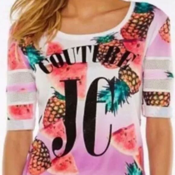 JUICY COUTURE women's large 90s vintage pineapple watermelon jersey shirt blouse - Picture 14 of 14